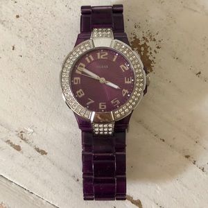 GUESS Purple and Silver Watch with crystal accents